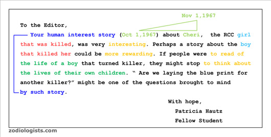Zodiac Killer Patricia Hautz Letter Structure
